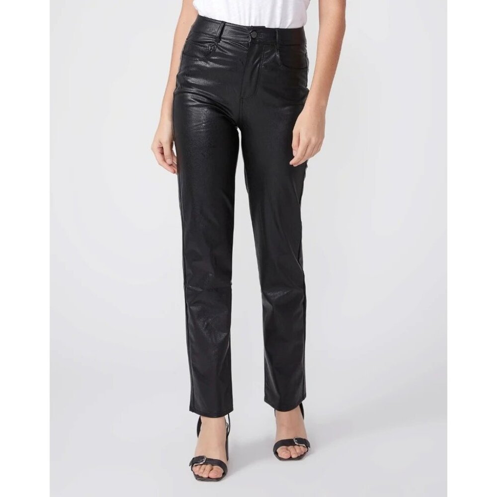 PAIGE Black Faux Leather Straight Leg Pants Size 31 | Vegan Leather Look Trouser